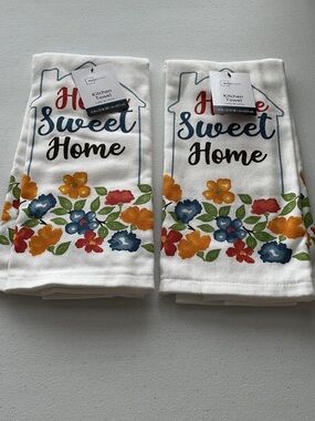 Mainstays 'Home Sweet Home' Floral Kitchen Towels - White (Set of 2)